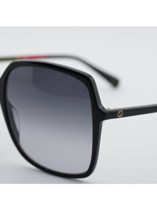 Gucci GG0544S 007 Sunglasses Shiny Black Square Frame, Grey Gradient Lenses main image 4